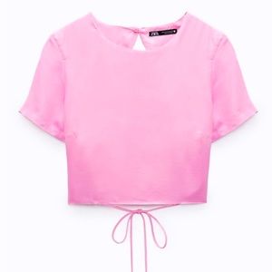 Zara pink satin open back crop top